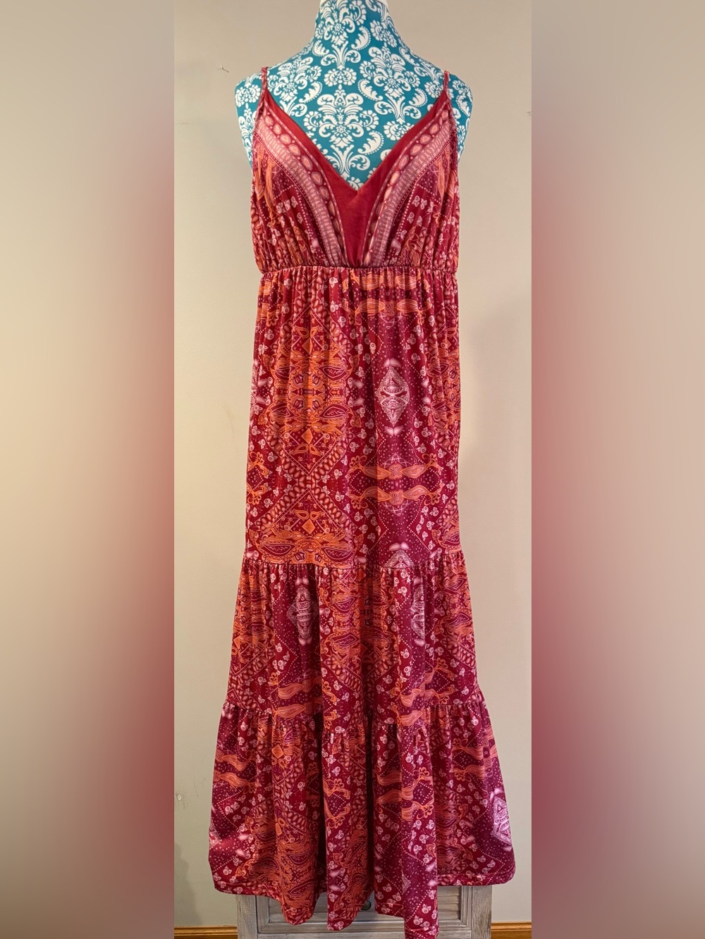 Boho Burnt Orange Patterned Maxi Dress